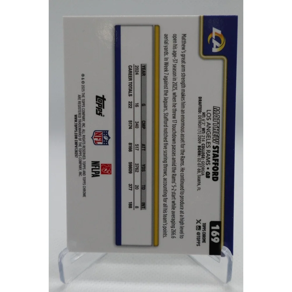 2025 Topps Chrome Football Base #169 Matthew Stafford Los Angeles Rams Buyback